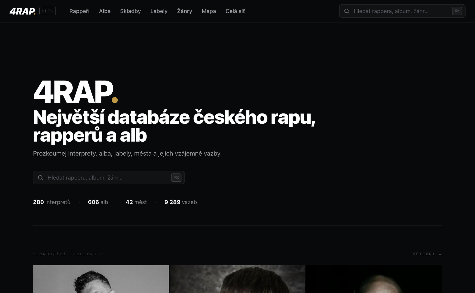 Screenshot aplikace 4rap.cz